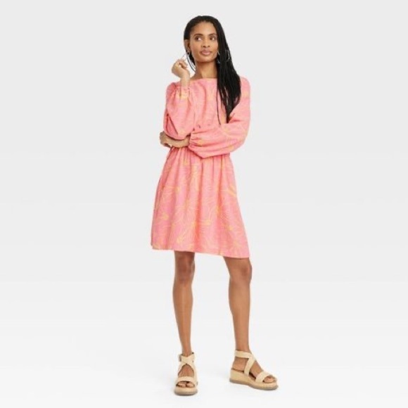 NWT Universal Thread Balloon Sleeve Dress Pink Yellow Floral Size XL - Picture 3 of 7